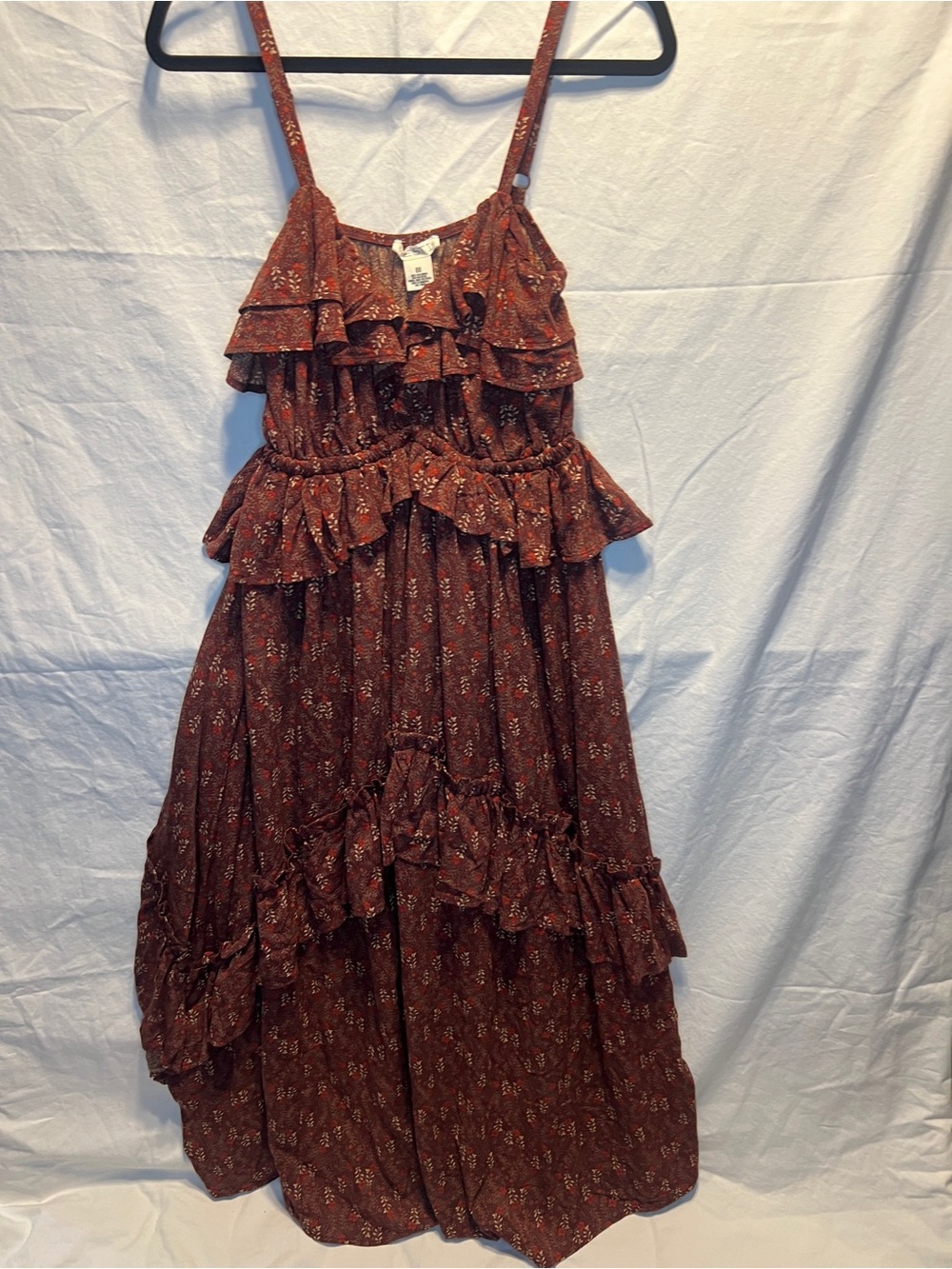 Ruffled Floral Maxi Dress - Burgundy - Picture 7 of 8